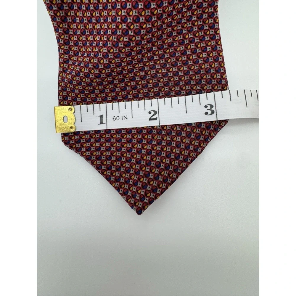Mario Valentino Silk Tie Red Geometric Pattern Made in Italy Luxury Designer Tie